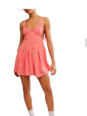 Free People Coral Pink Tie-Back Mini Dress